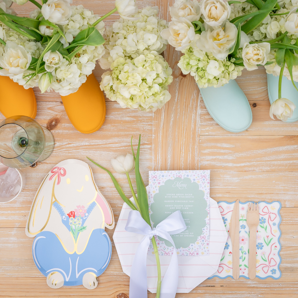 Bunnies In The Garden Blue Floral Large Napkins