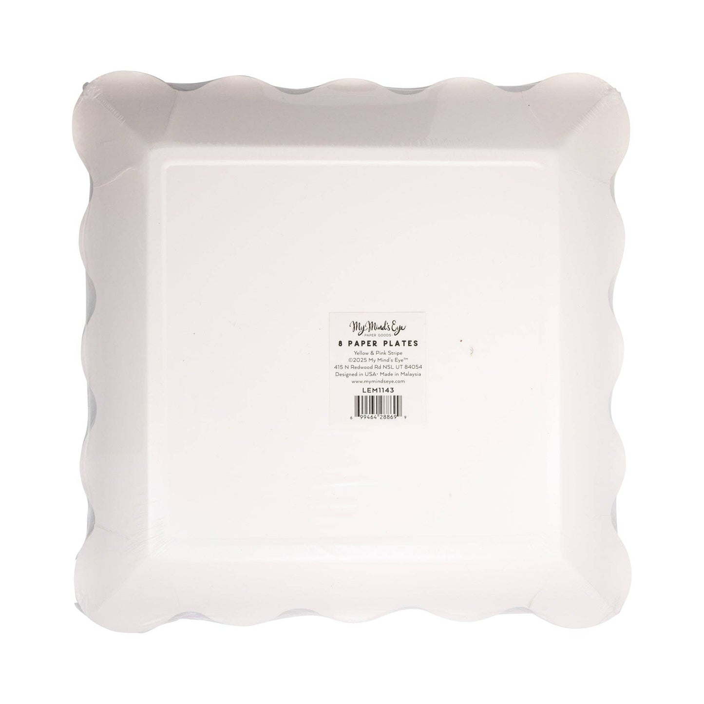 LEM1143 - Yellow & Pink Striped Scalloped Square Plate