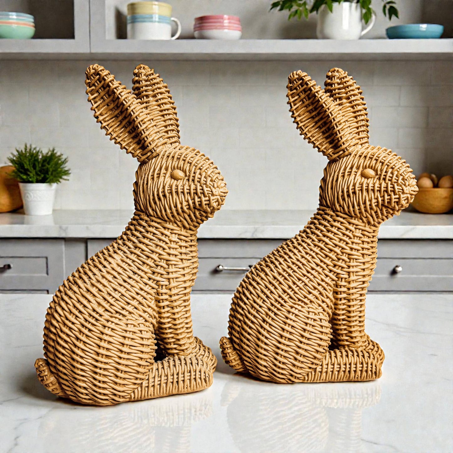 Rabbit Statue Wicker Weave Bunnies, Easter Bunny Home Decor