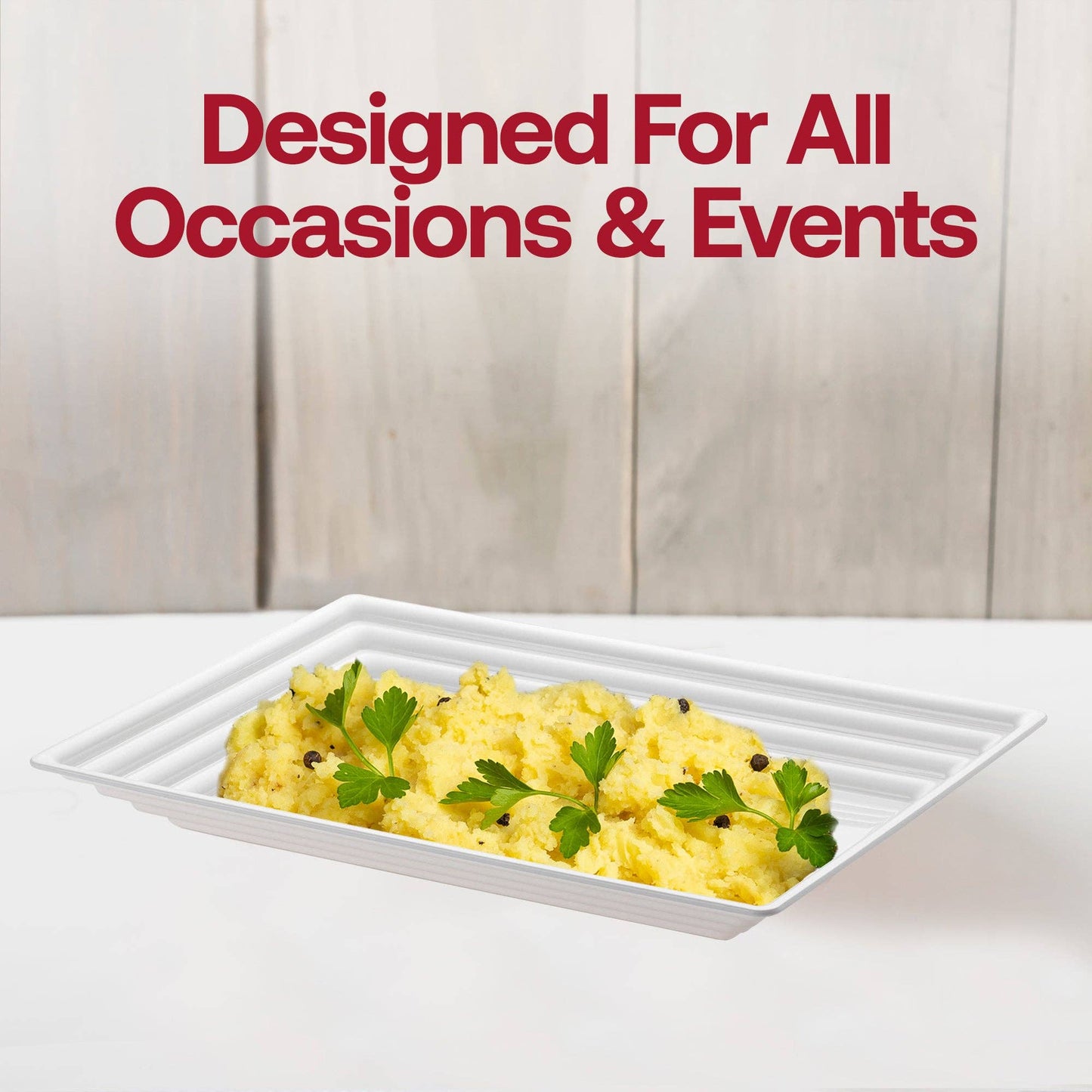 9" x 13" White Rectangular Plastic Serving Trays - 3 pcs