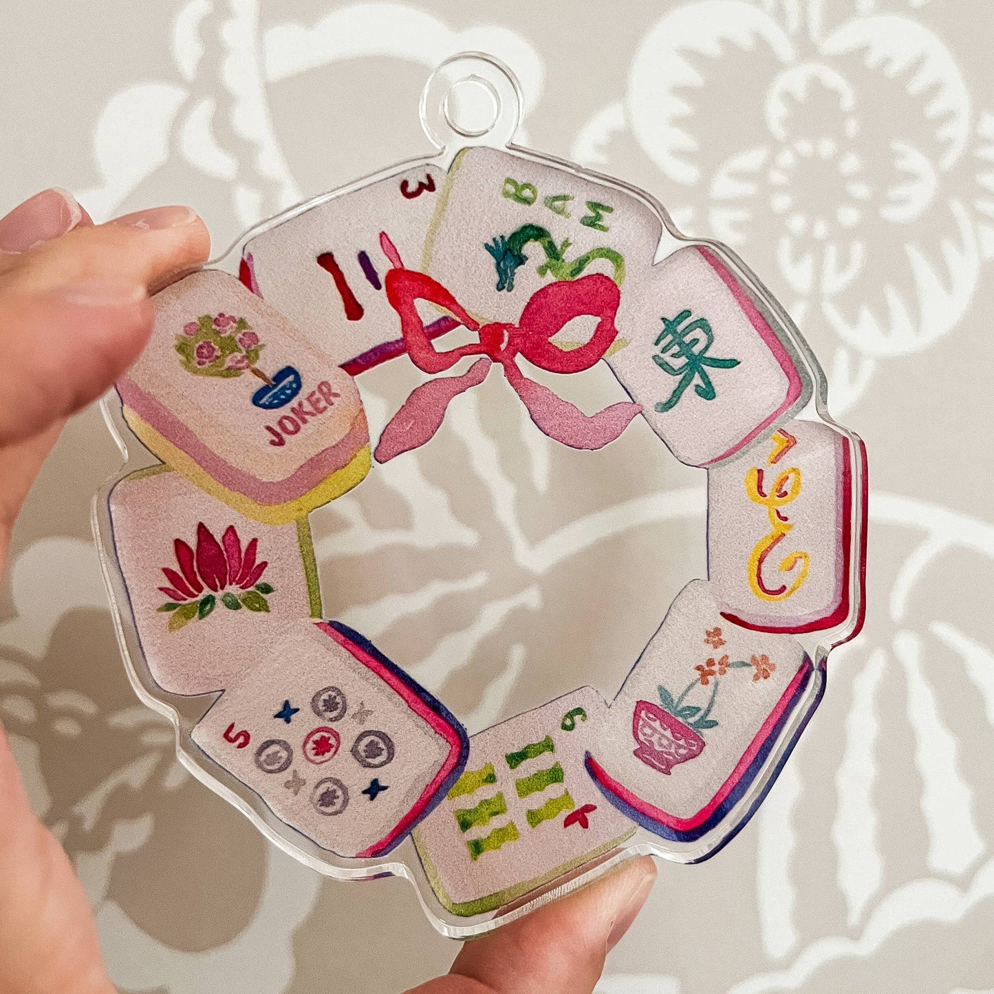 Mahjong Tile Wreath Watercolor Acrylic Ornament