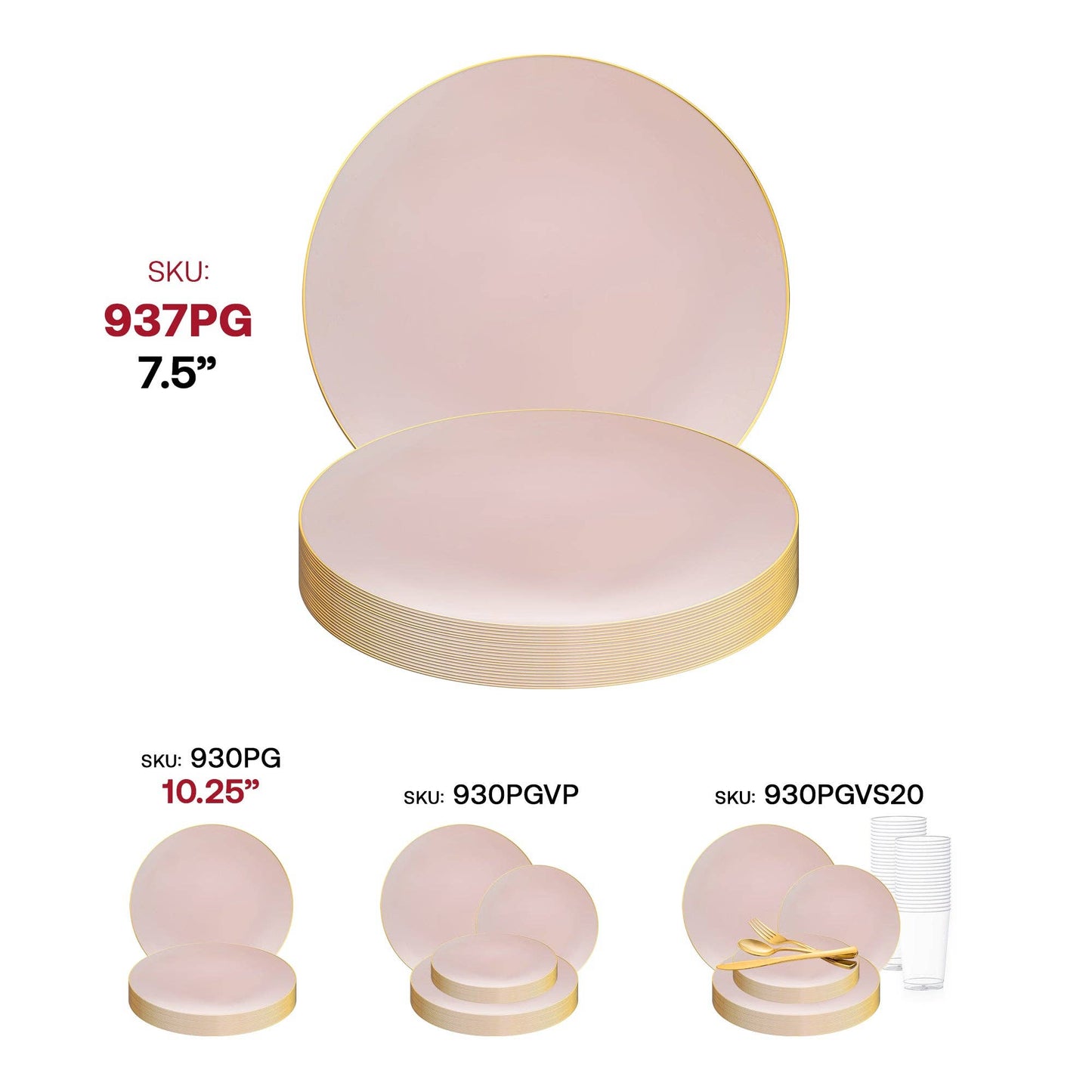 7.5" Pink with Gold Rim Plastic Salad Plates