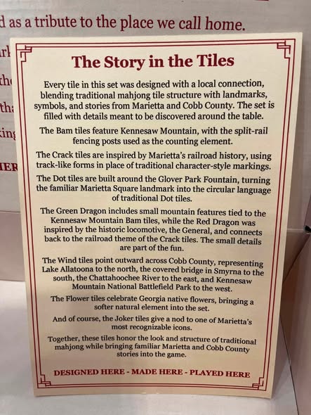 The Marietta Mahjong Tile Set (Cobb County | Marietta | Marietta City) Locally Made