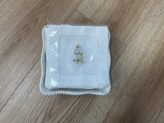 "Oh Holy Night" Embroidered Cocktail Napkins (Set of 4)