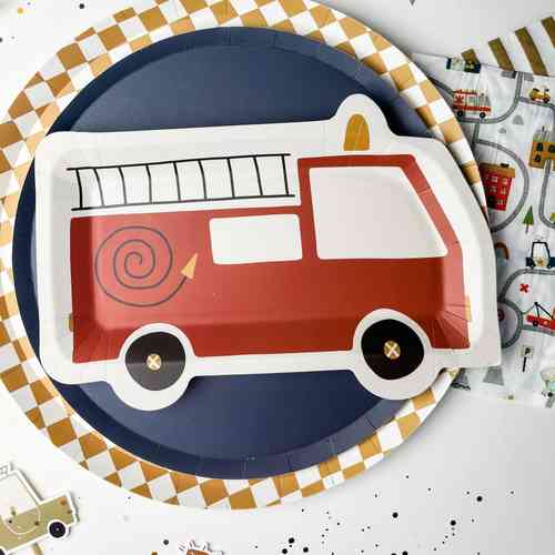Firetruck Shaped Paper Party Plate (12pcs)