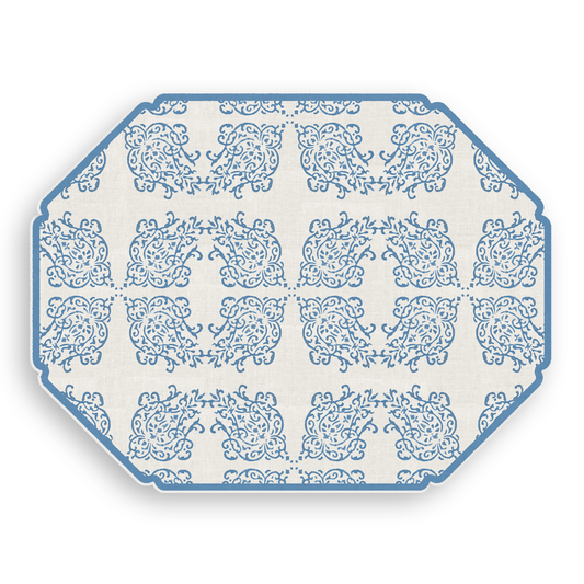 Denim Blue Block Print Vinyl Placemat