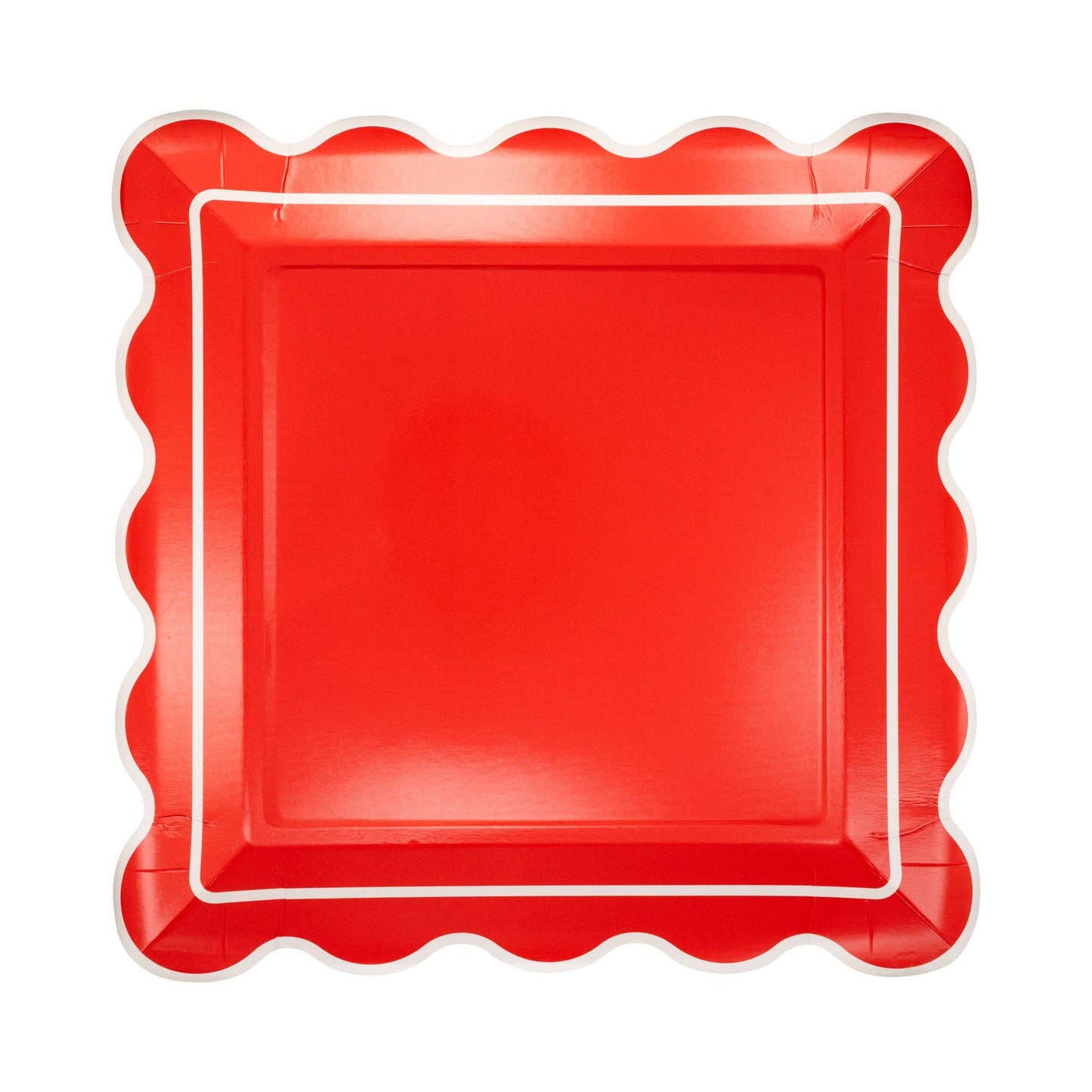 Red Scalloped Square Plate
