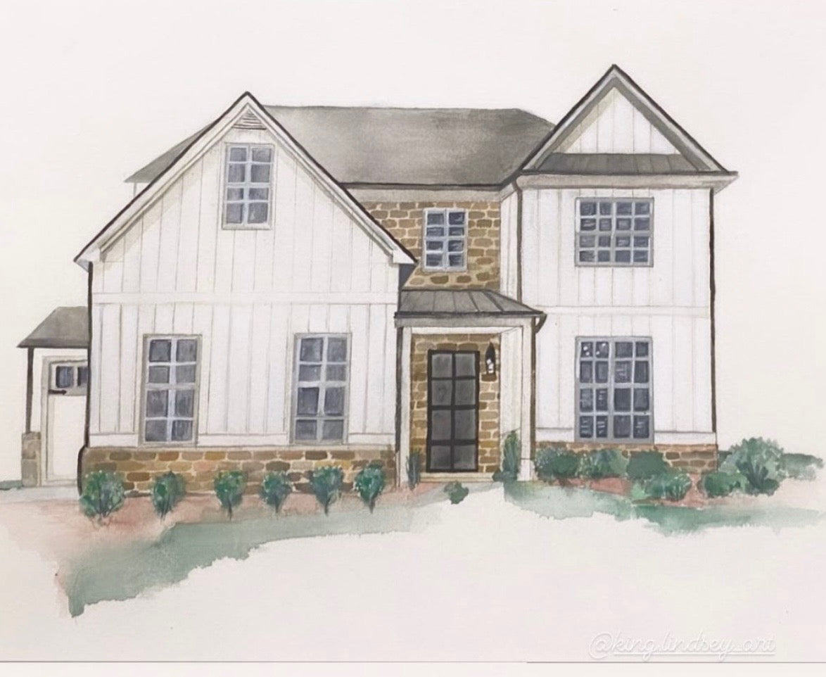 Commissioned Framed Watercolor of Home