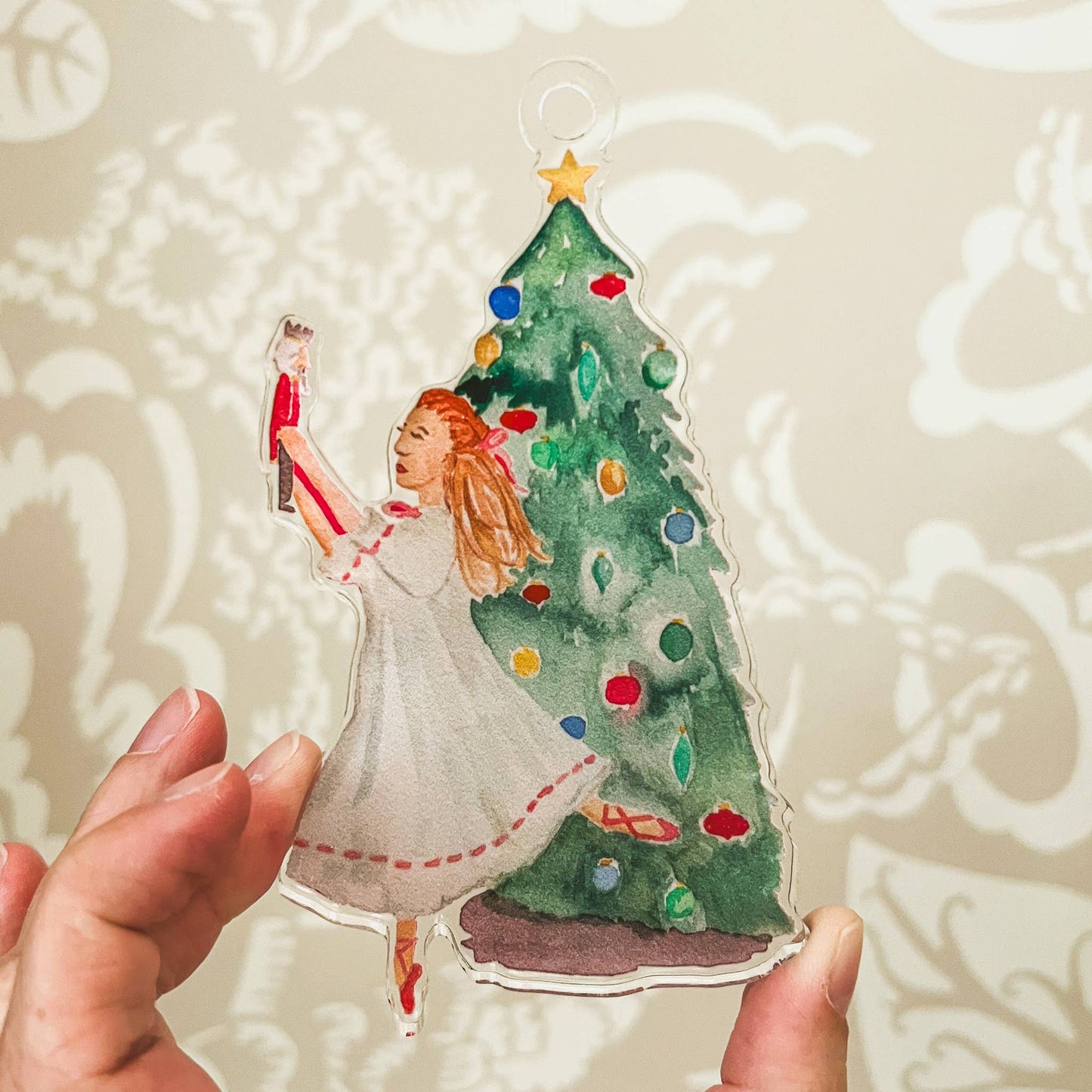 Clara with Nutcracker Watercolor Acrylic Ornament