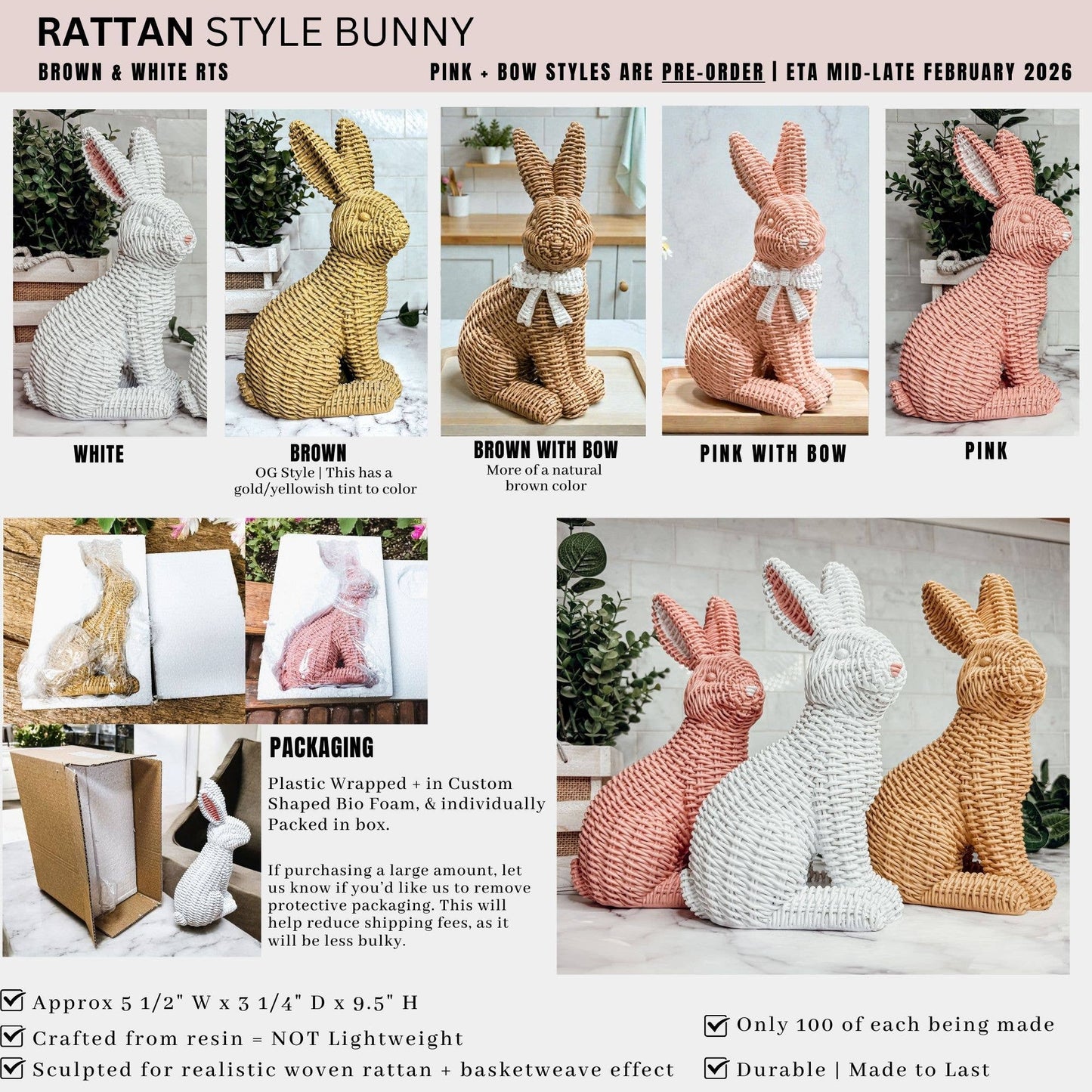 Rabbit Statue Wicker Weave Bunnies, Easter Bunny Home Decor