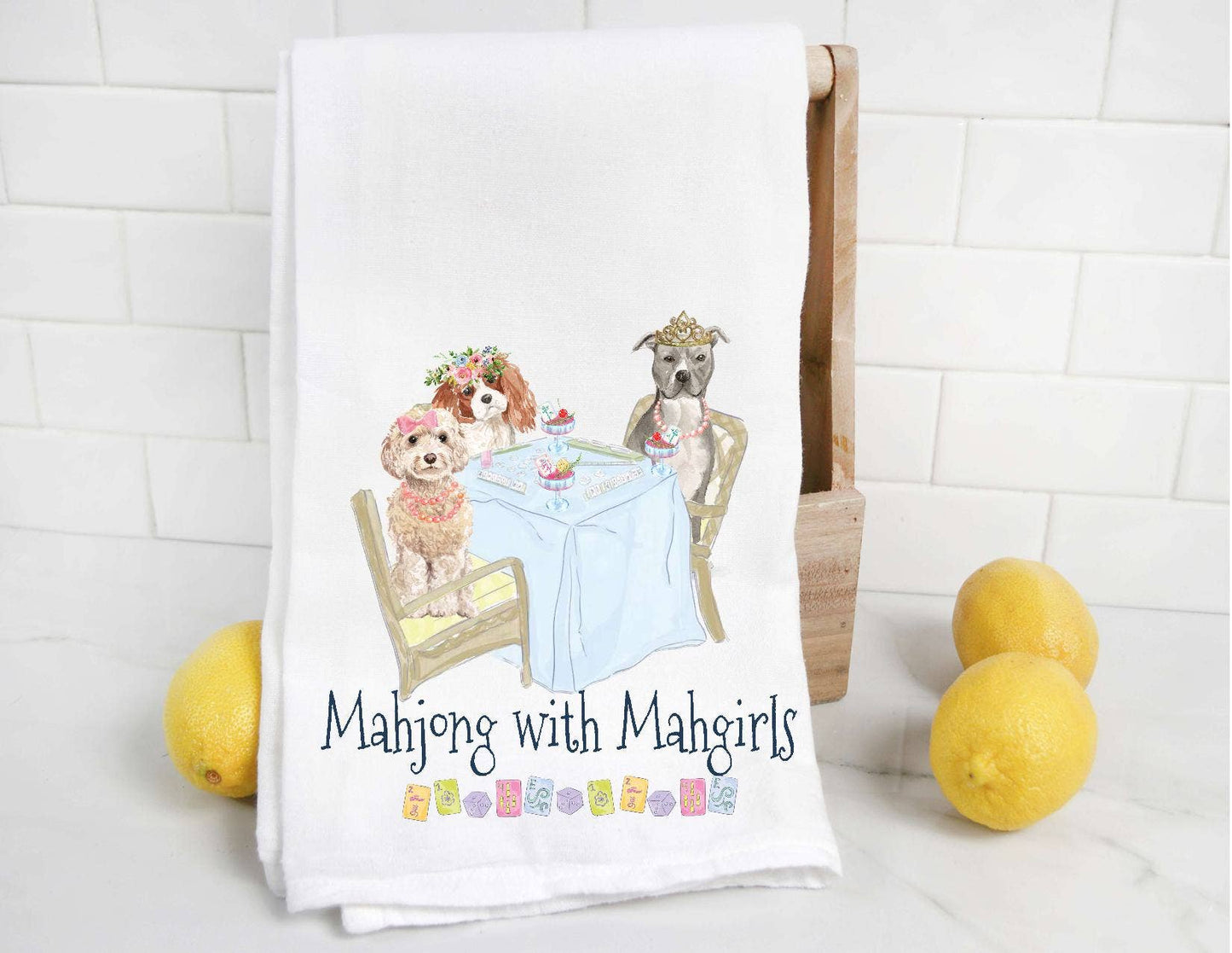 Dog Mahjong with Mahgirls Tea Towel