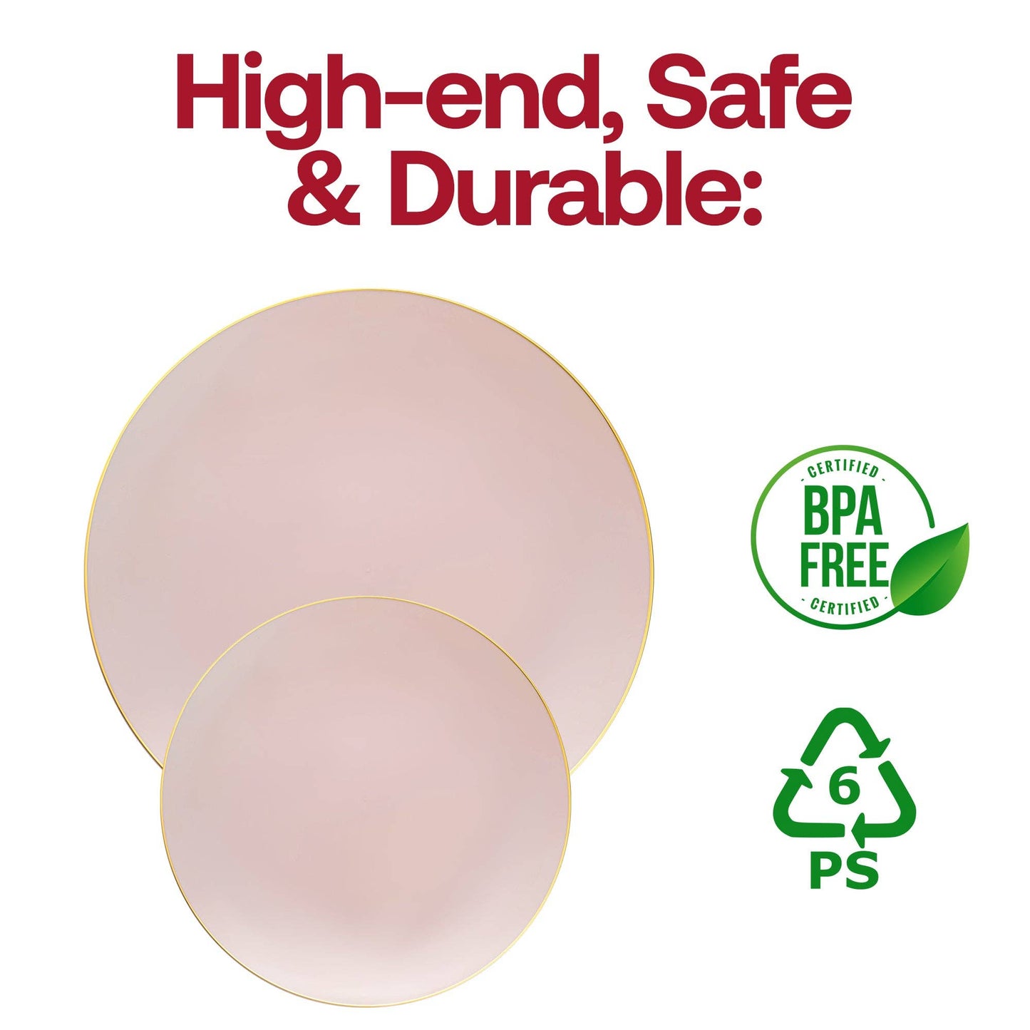 7.5" Pink with Gold Rim Plastic Salad Plates