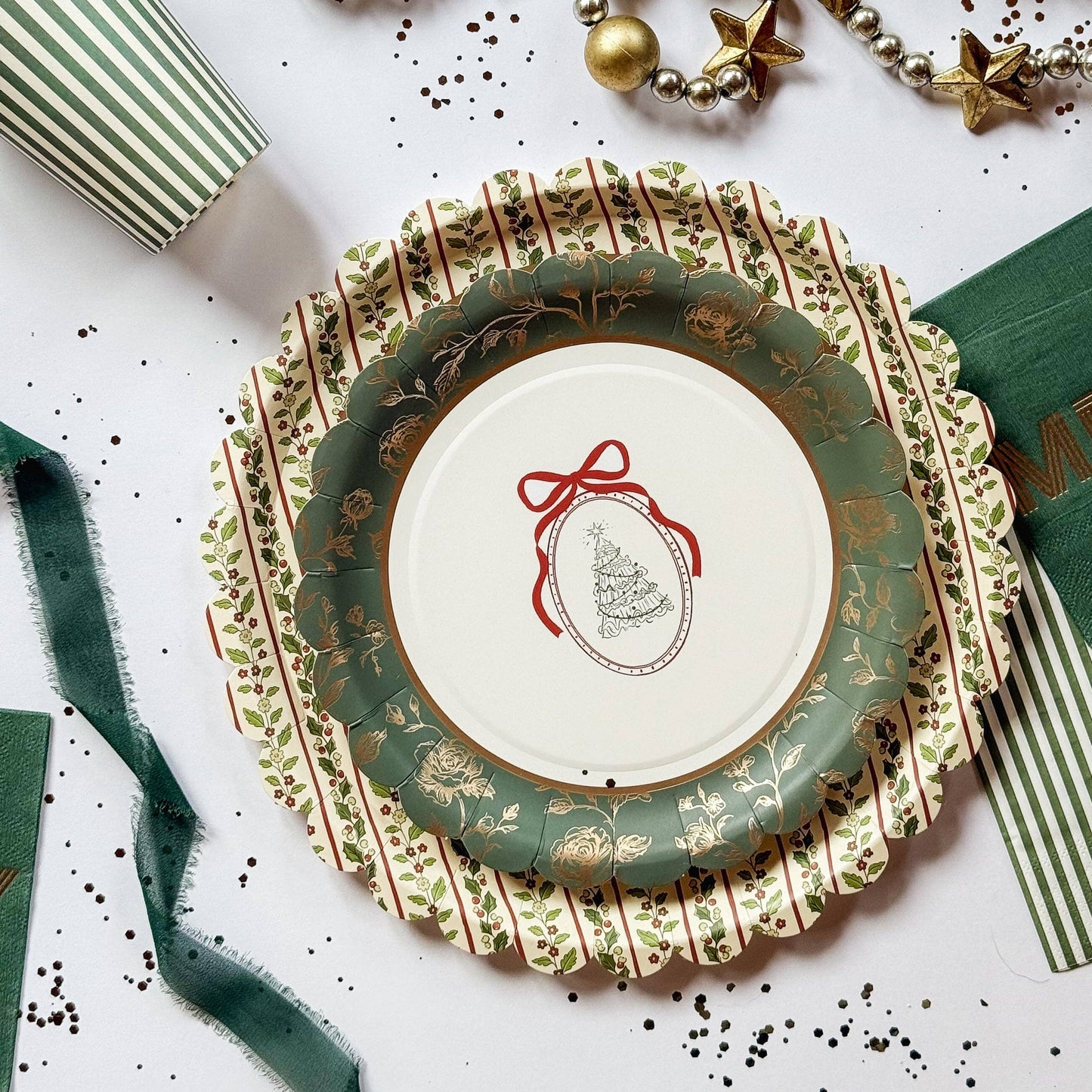 Green & White Candy Stripe Guest Napkins (24pcs)