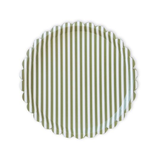 Green & White Candy Stripe Scalloped Dinner Plates (12pcs)