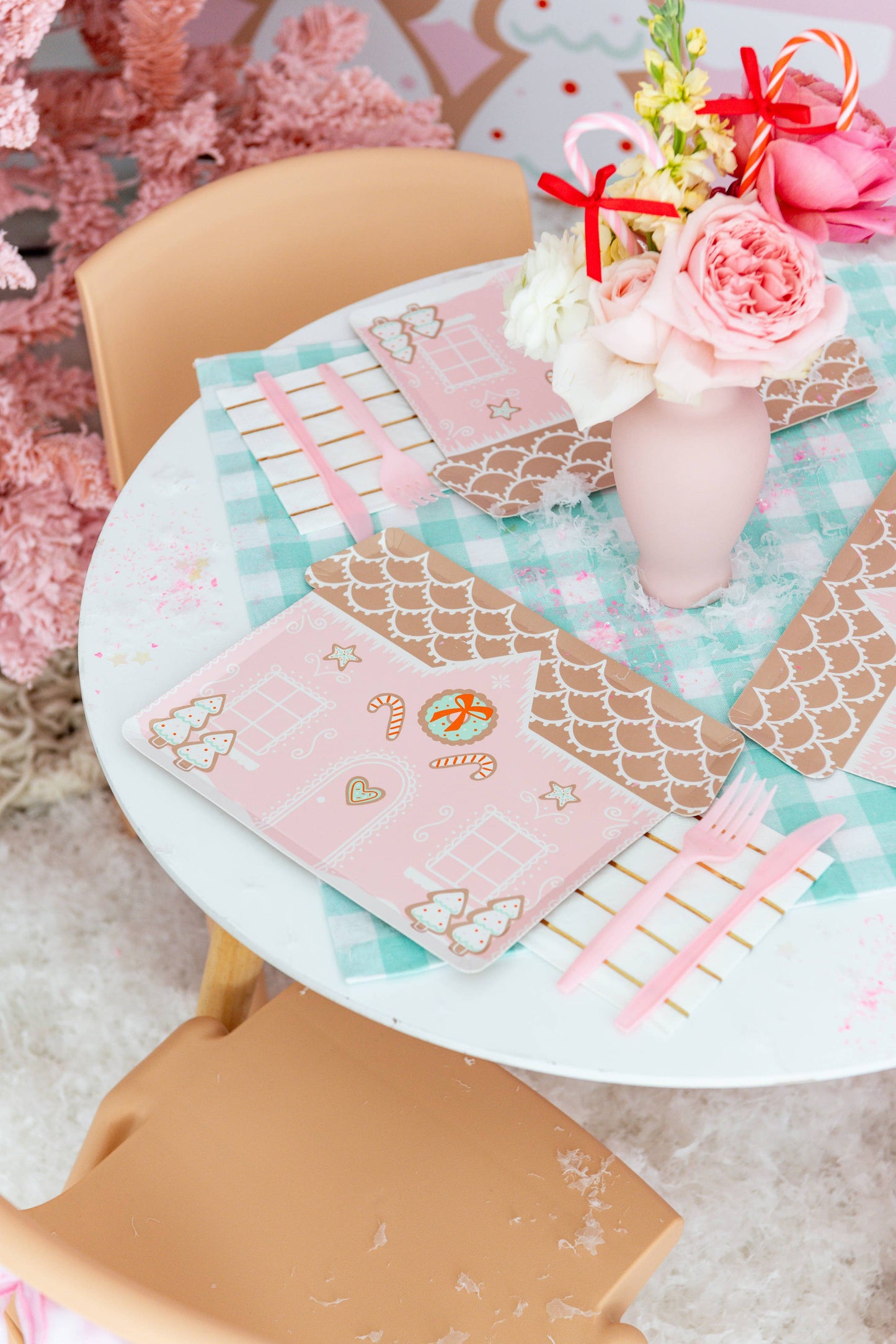 Baking Spirits Bright Pink Gingerbread House Large Plates