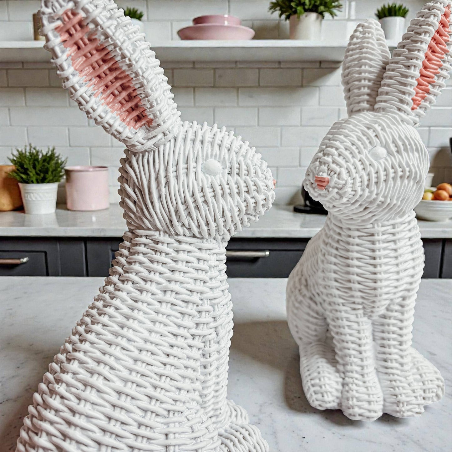 Rabbit Statue Wicker Weave Bunnies, Easter Bunny Home Decor