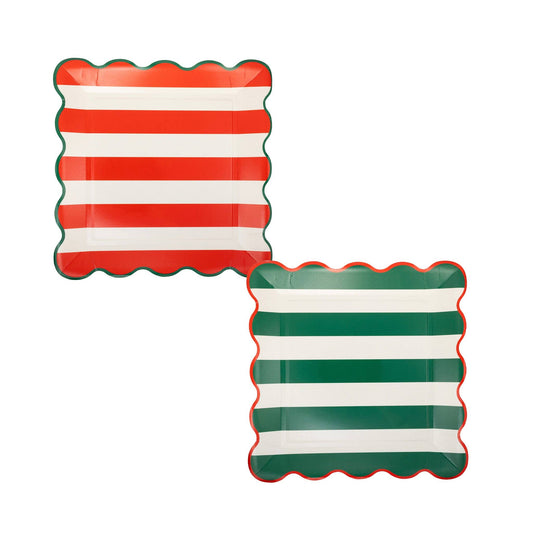 Red and Green Striped Paper Plate Set