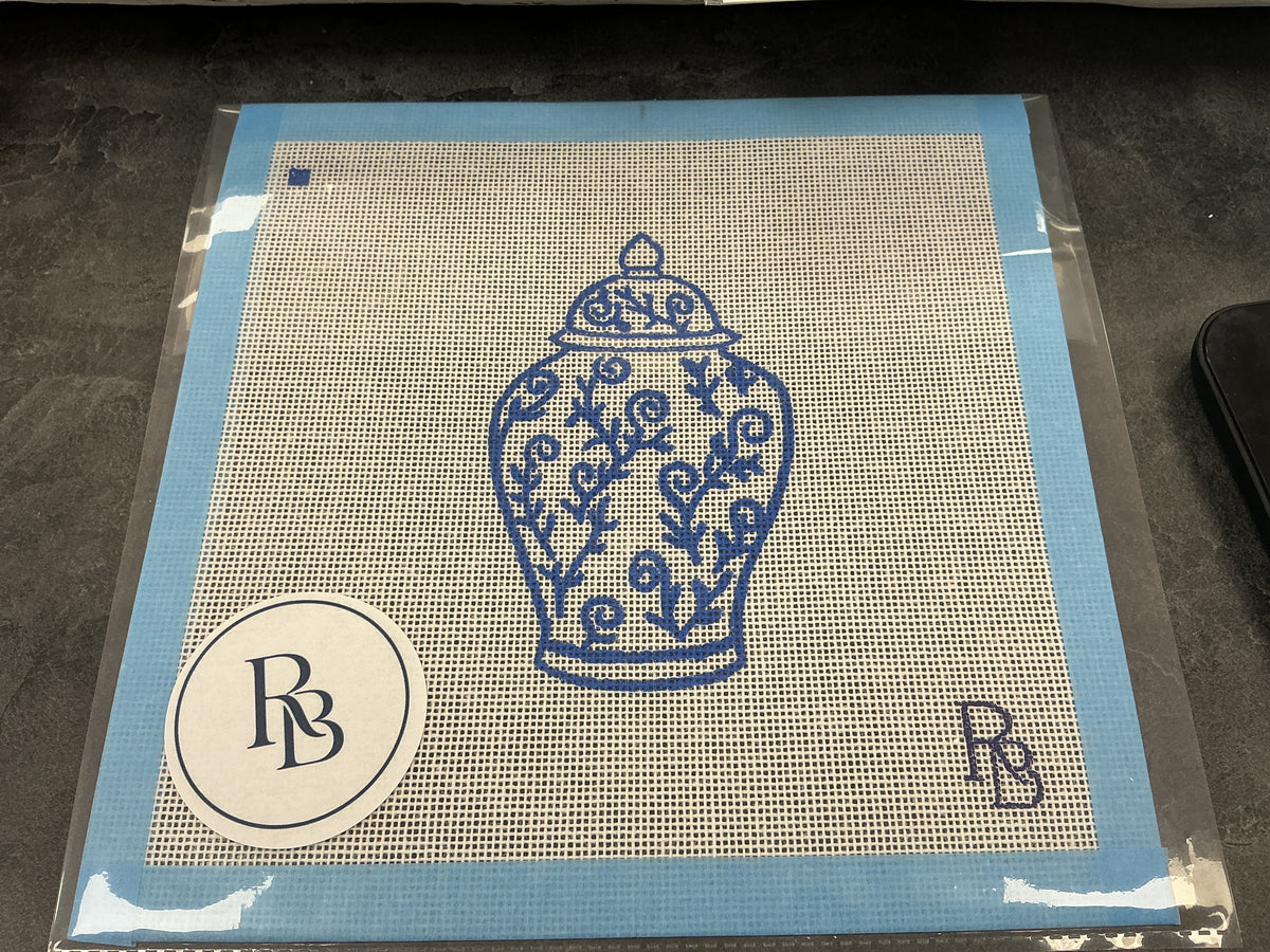 Blue Vase Ginger Jar RB needlepoint