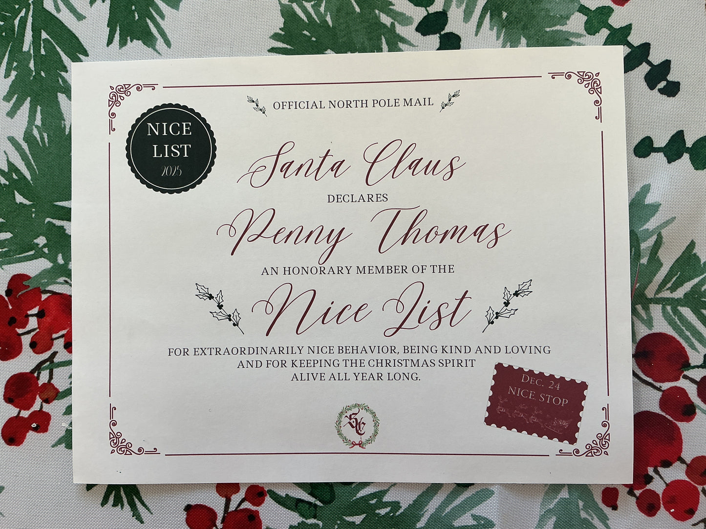 2025 Santa Letter