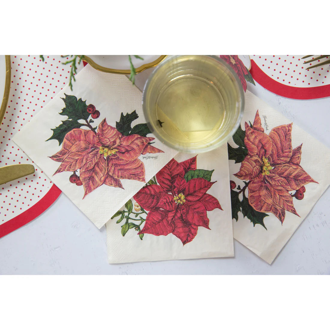 Hester & Cook Poinsetta Cocktail Napkin