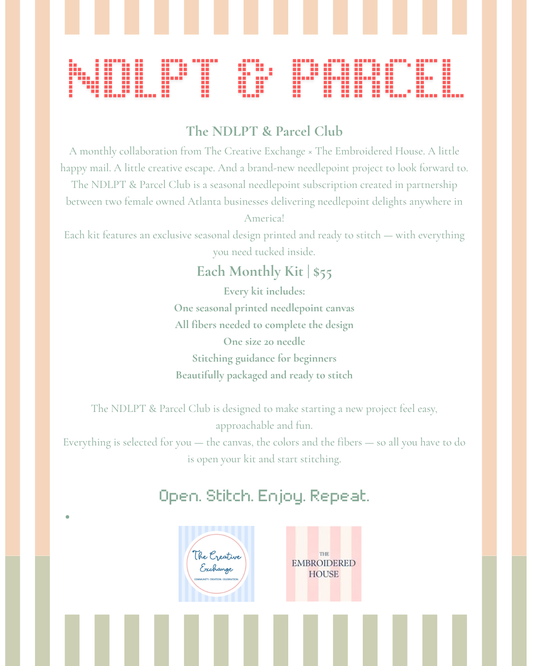NDLPT & Parcel Club | Needlepoint Subscription Club | NDLPT & PARCEL | Seasonal Needlepoint Kits