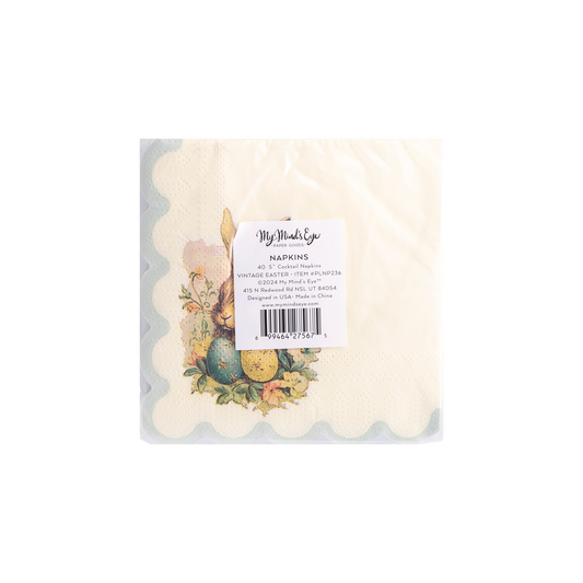 PLNP236 - Vintage Easter Bunny Scallop Paper Cocktail Napkin