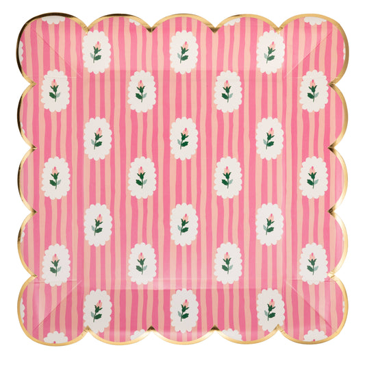 FLR1240 - Striped Floral PInk Plate