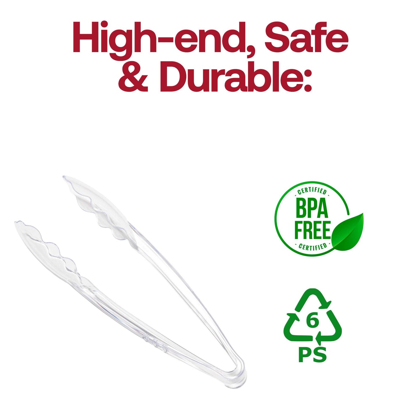 9" Clear Disposable Plastic Serving Tong - 1 pc
