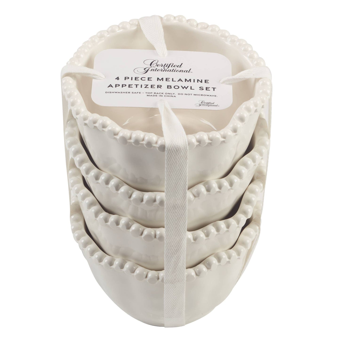 Perlette Gift Cream Melamine Set of 4 4.625in Dipping Bowls