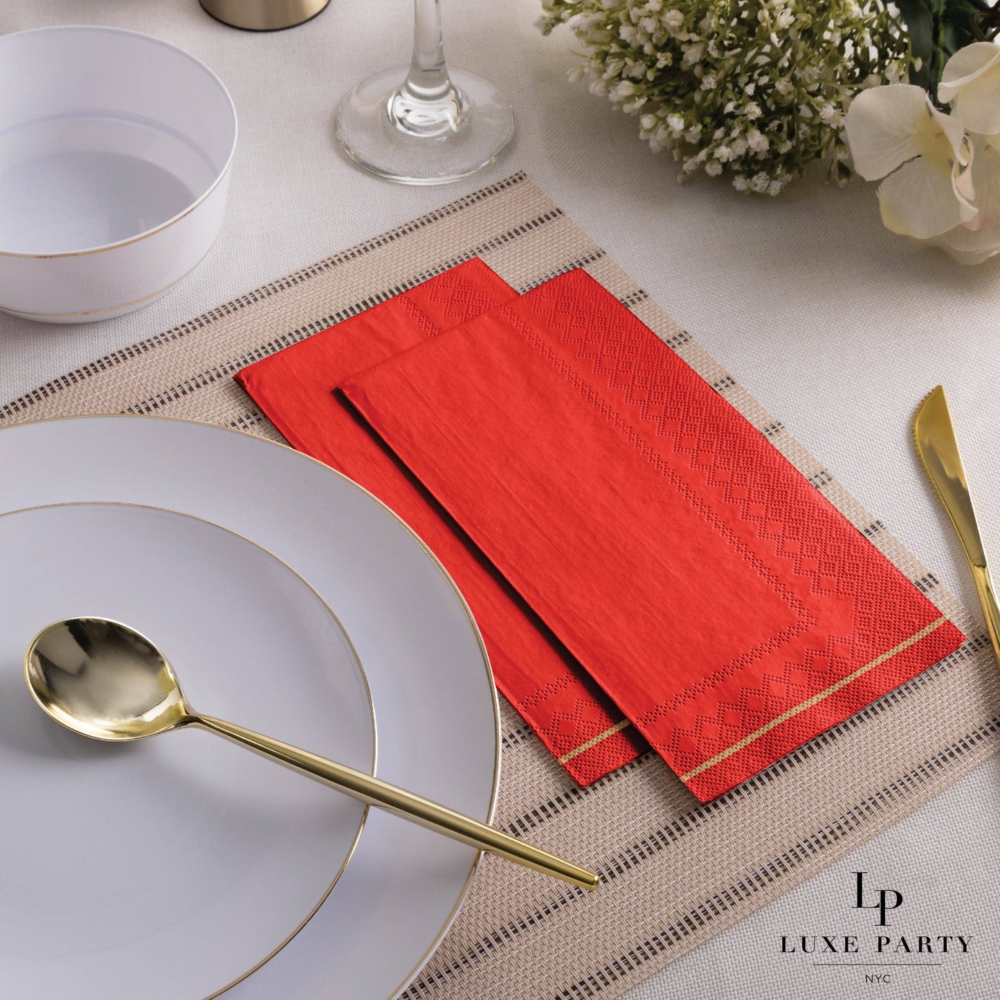Red with Gold Guest Paper Napkins | 16 Napkins