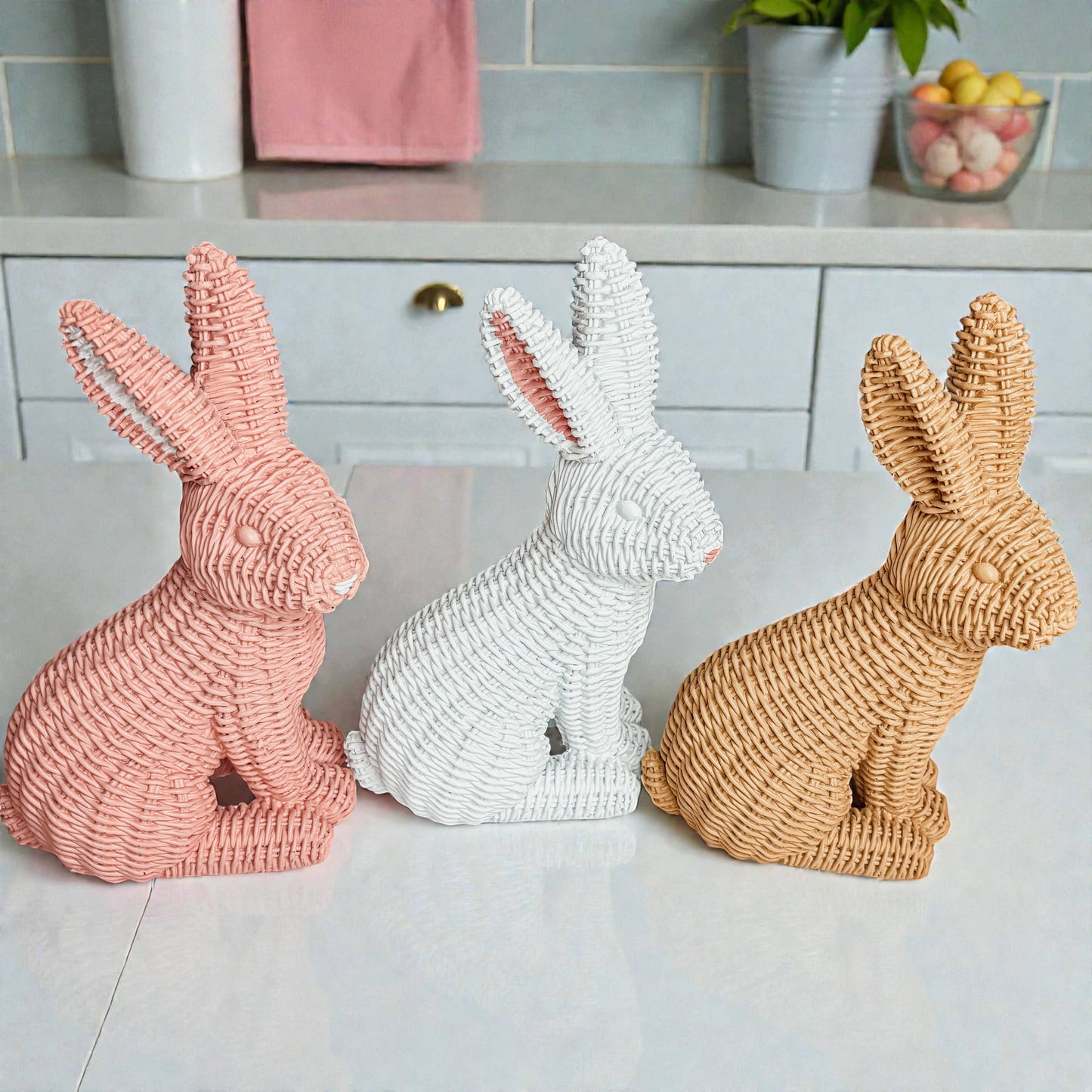 Rabbit Statue Wicker Weave Bunnies, Easter Bunny Home Decor