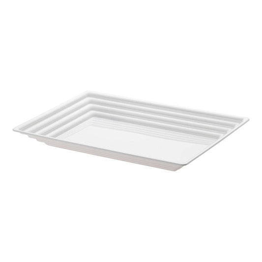 9" x 13" White Rectangular Plastic Serving Trays - 3 pcs