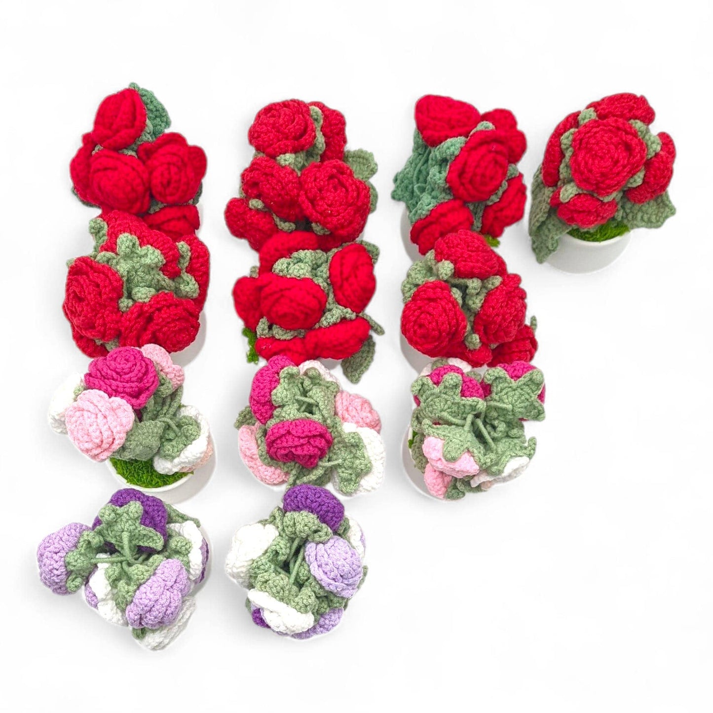 6-Bud Crochet Rose Flower with Pot – Assorted Colors