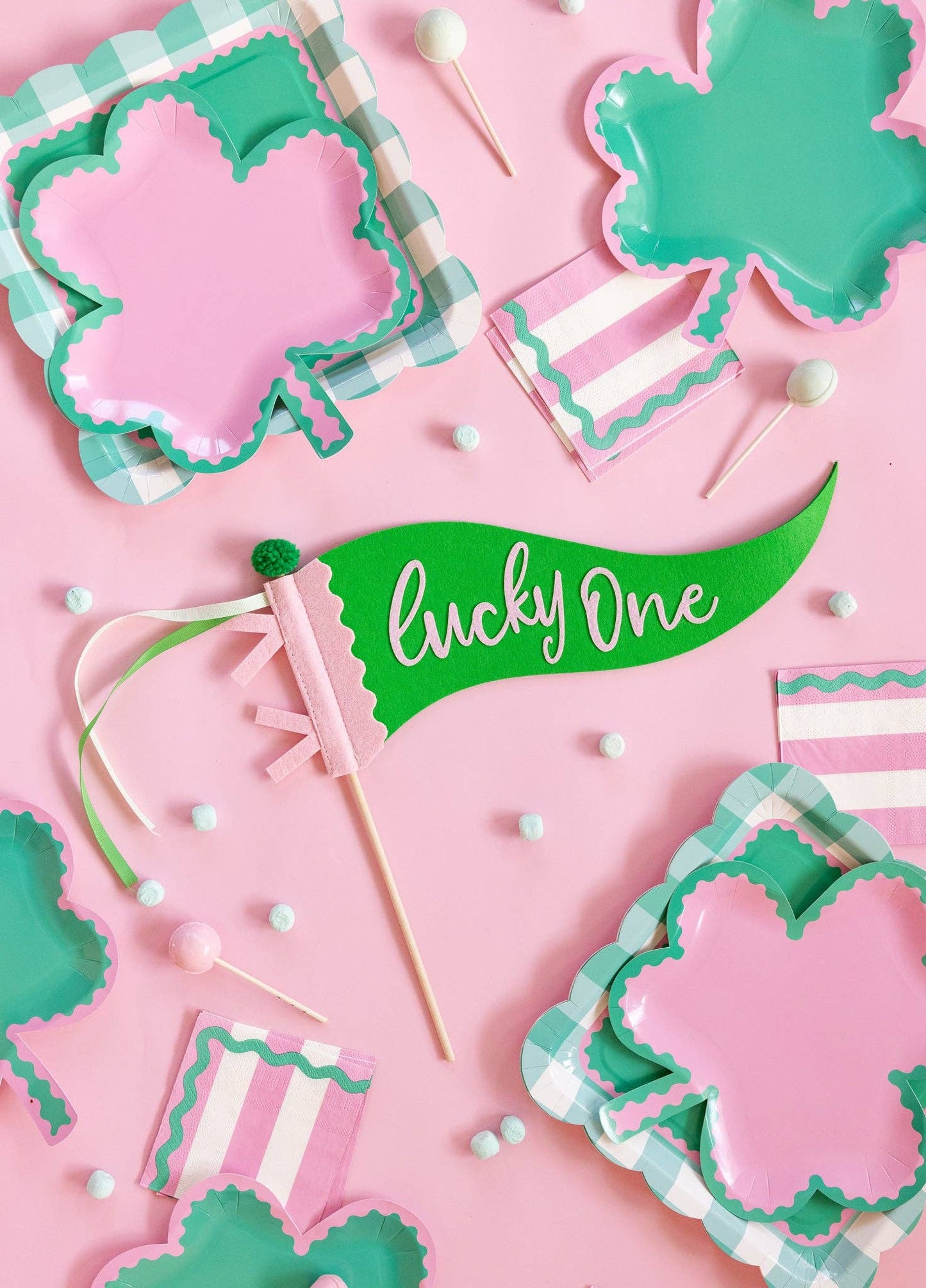 SPD1236 - Pink and Green Stripes and Ric Rac Cocktail Napkin