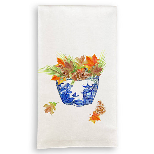 Blue & White Bowl with Fall Leaves