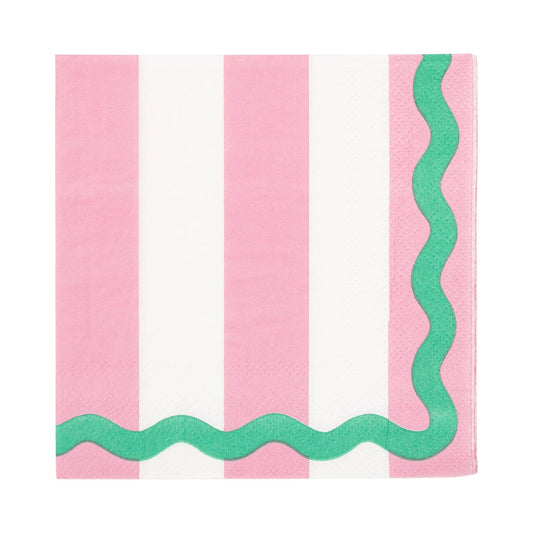 SPD1236 - Pink and Green Stripes and Ric Rac Cocktail Napkin