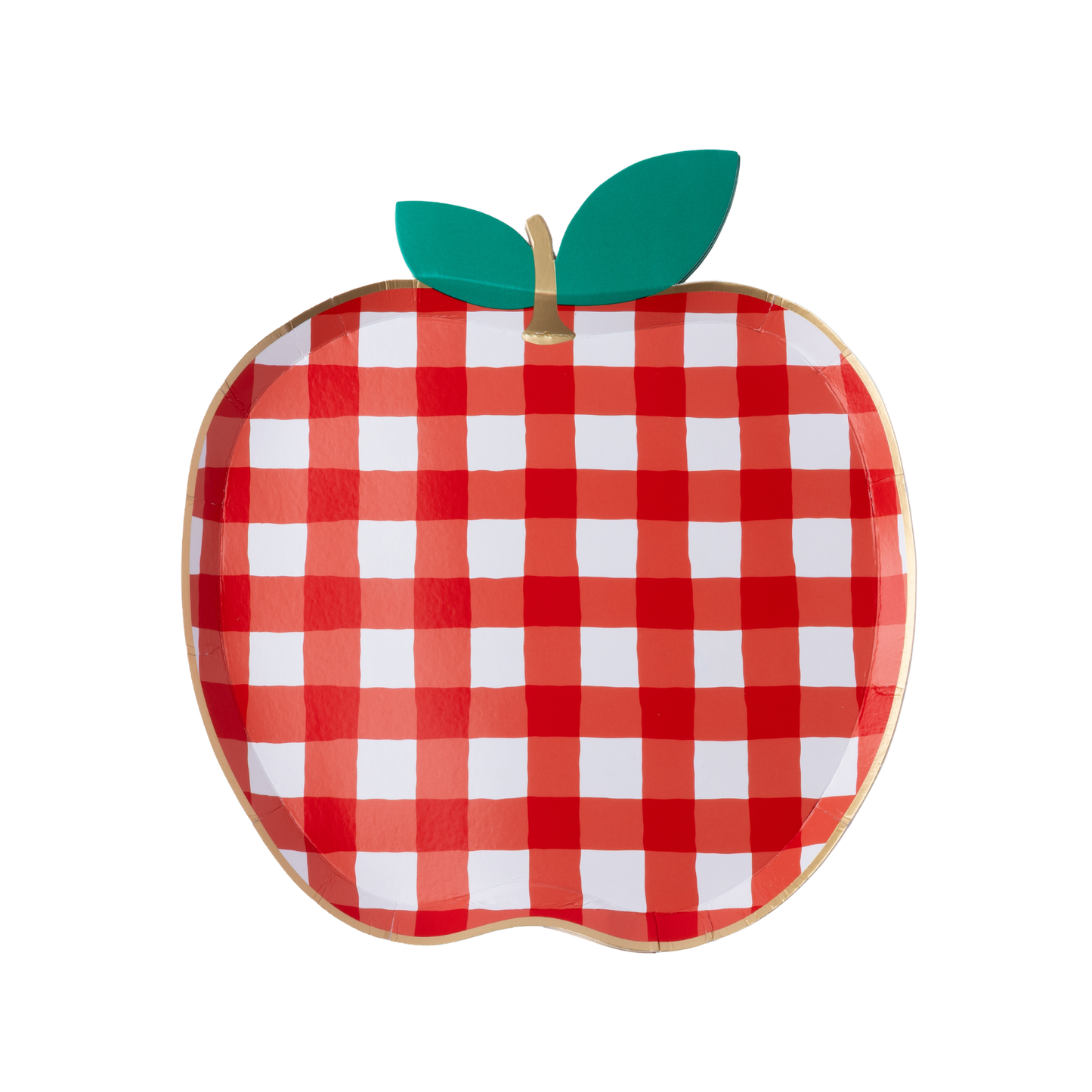 Cherry Red Gingham Apple Plates, Gold Foil (Set of 8)