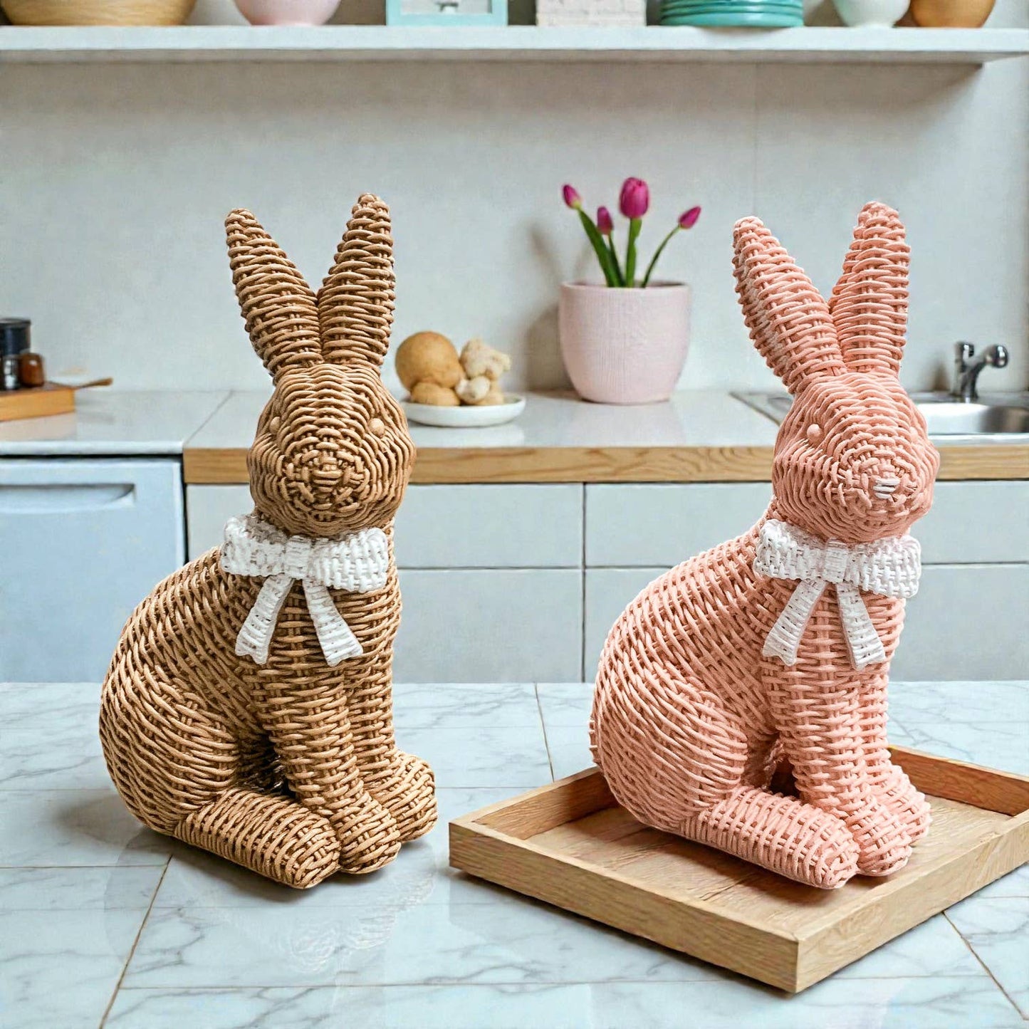 Rabbit Statue Wicker Weave Bunnies, Easter Bunny Home Decor