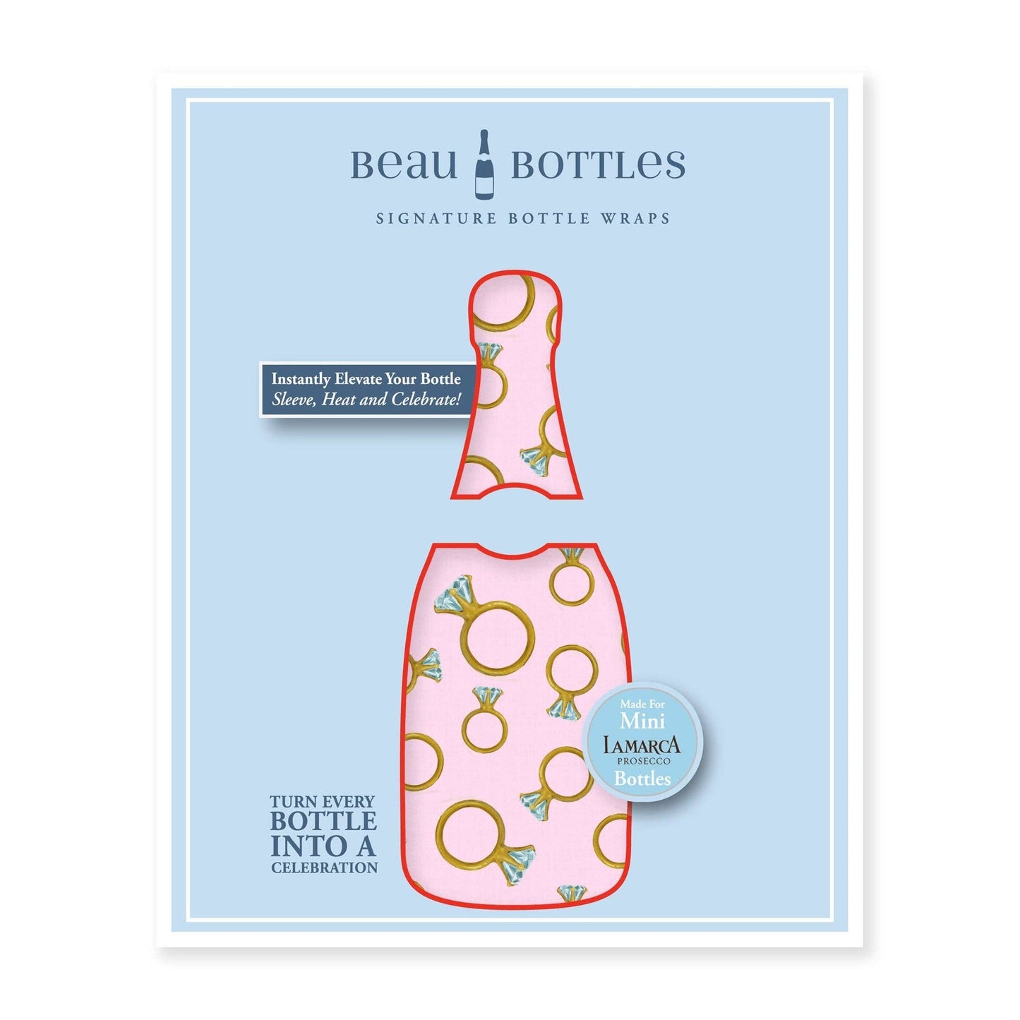 Beau Bottles Pink Engagement Ring - MINI Prosecco Collection - Set of Six Wraps