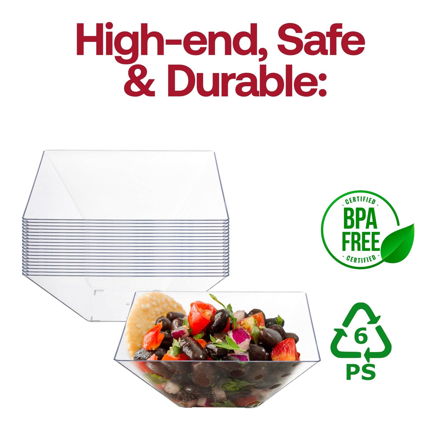 3 qt. Clear Square Plastic Serving Bowls - 3 pcs