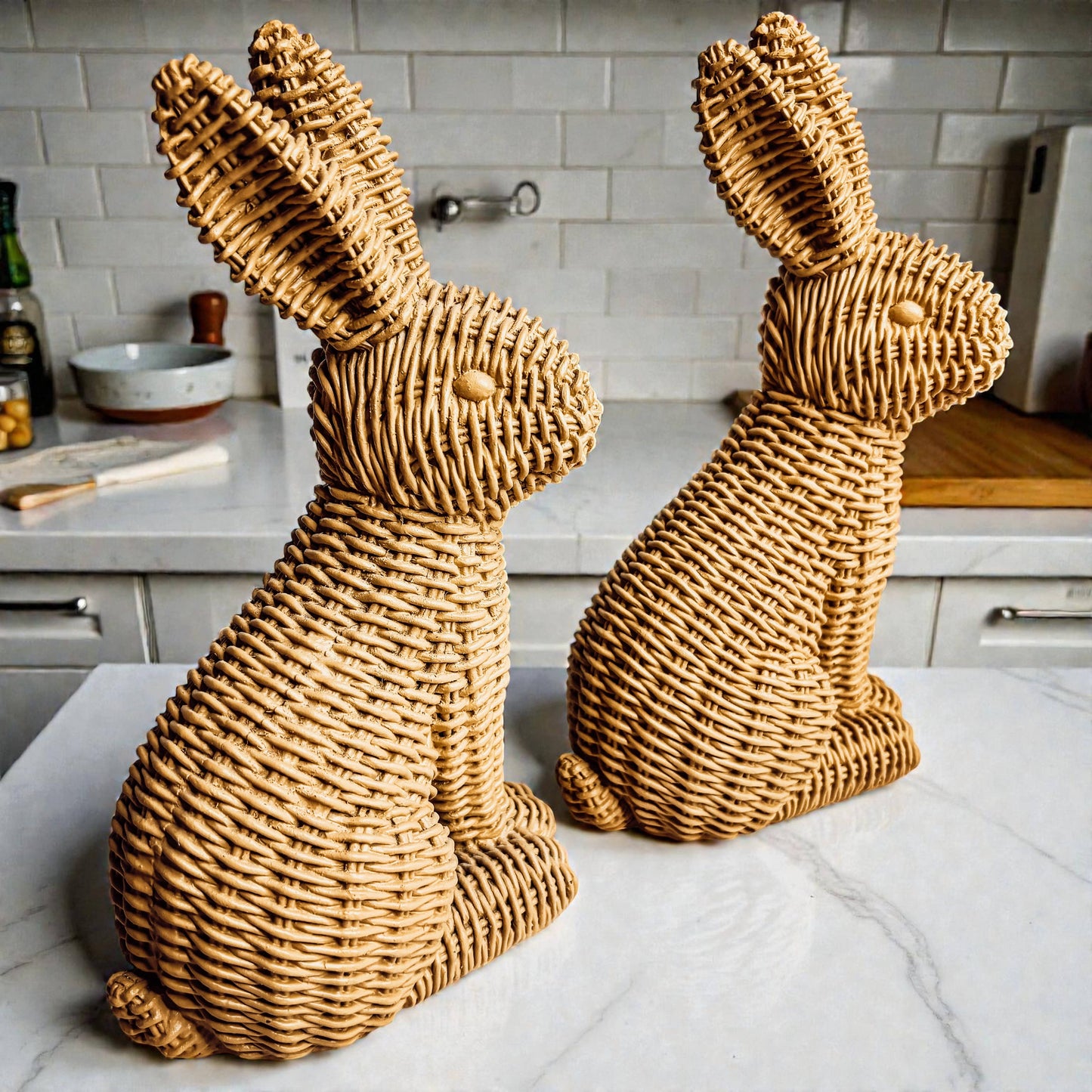 Rabbit Statue Wicker Weave Bunnies, Easter Bunny Home Decor