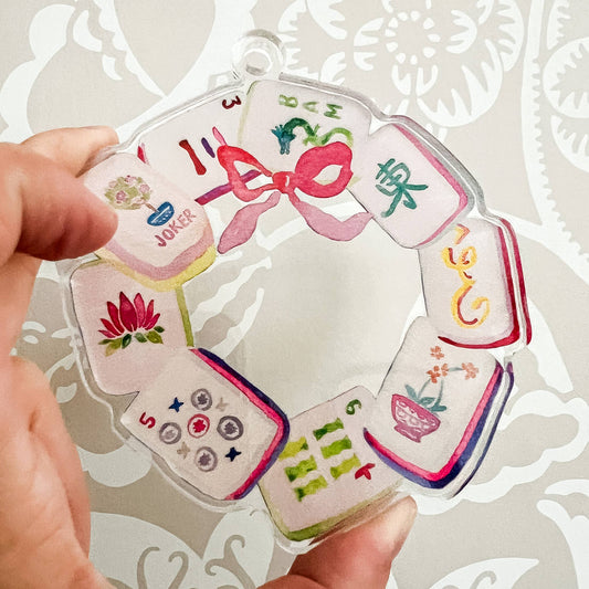 Mahjong Tile Wreath Watercolor Acrylic Ornament