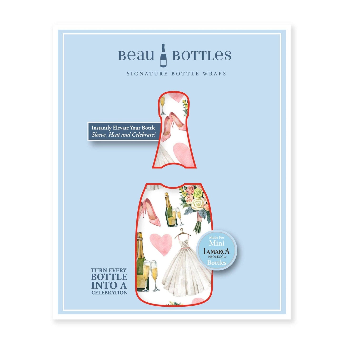 Beau Bottles Wedding Romance - MINI Prosecco Collection - Set of Six Wraps