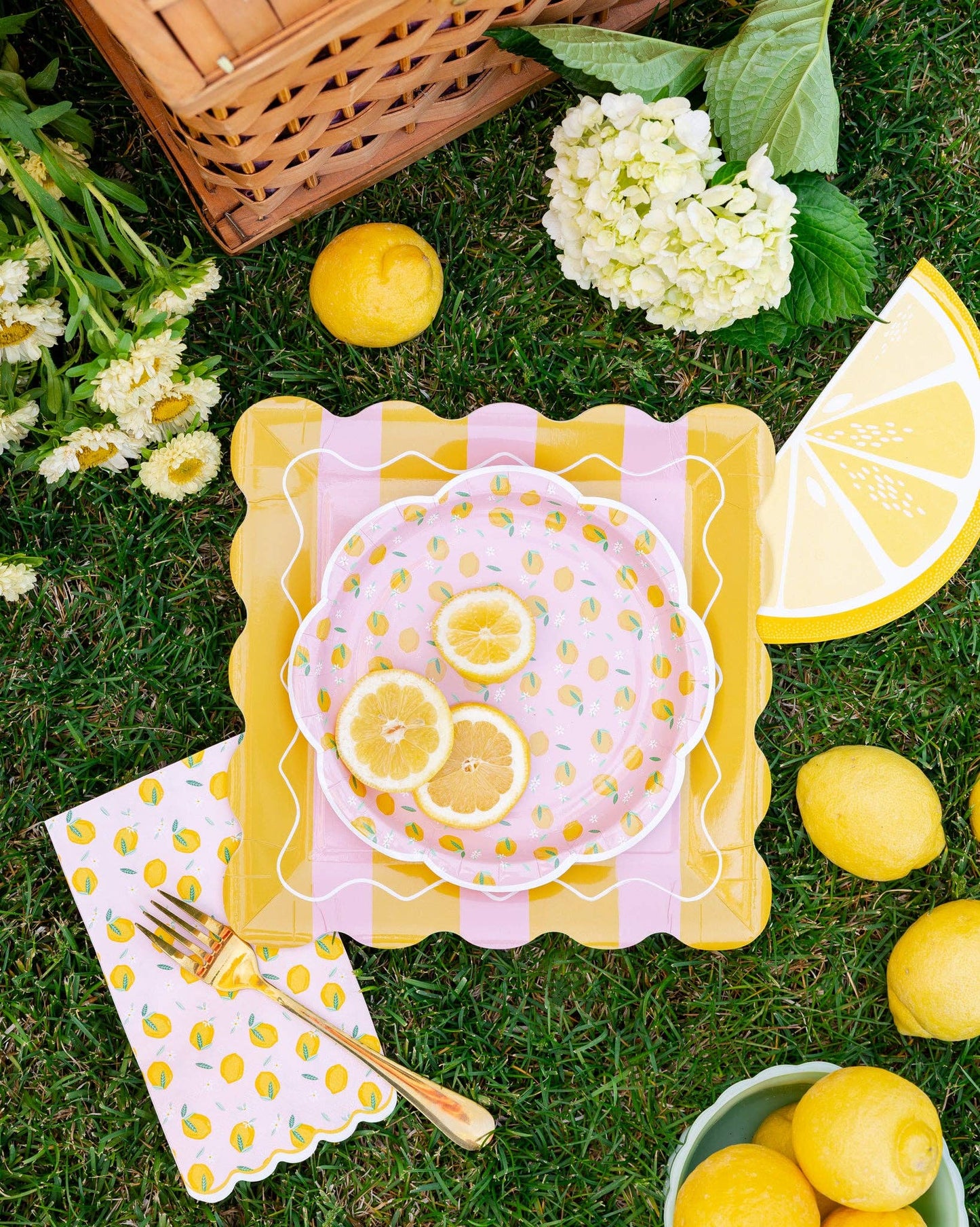 LEM1143 - Yellow & Pink Striped Scalloped Square Plate