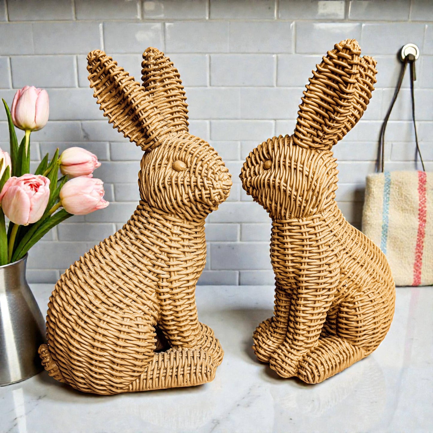 Rabbit Statue Wicker Weave Bunnies, Easter Bunny Home Decor