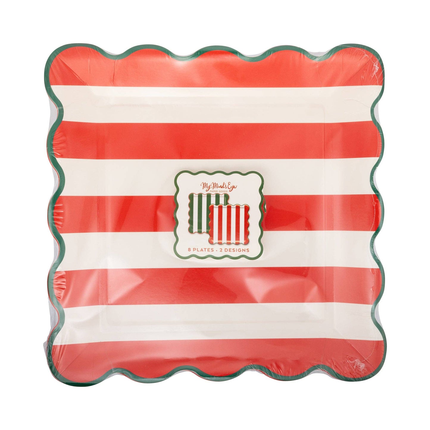 Red and Green Striped Paper Plate Set