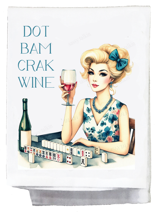 Dish Towel, Mahjong, Dot Bam Crak Wine