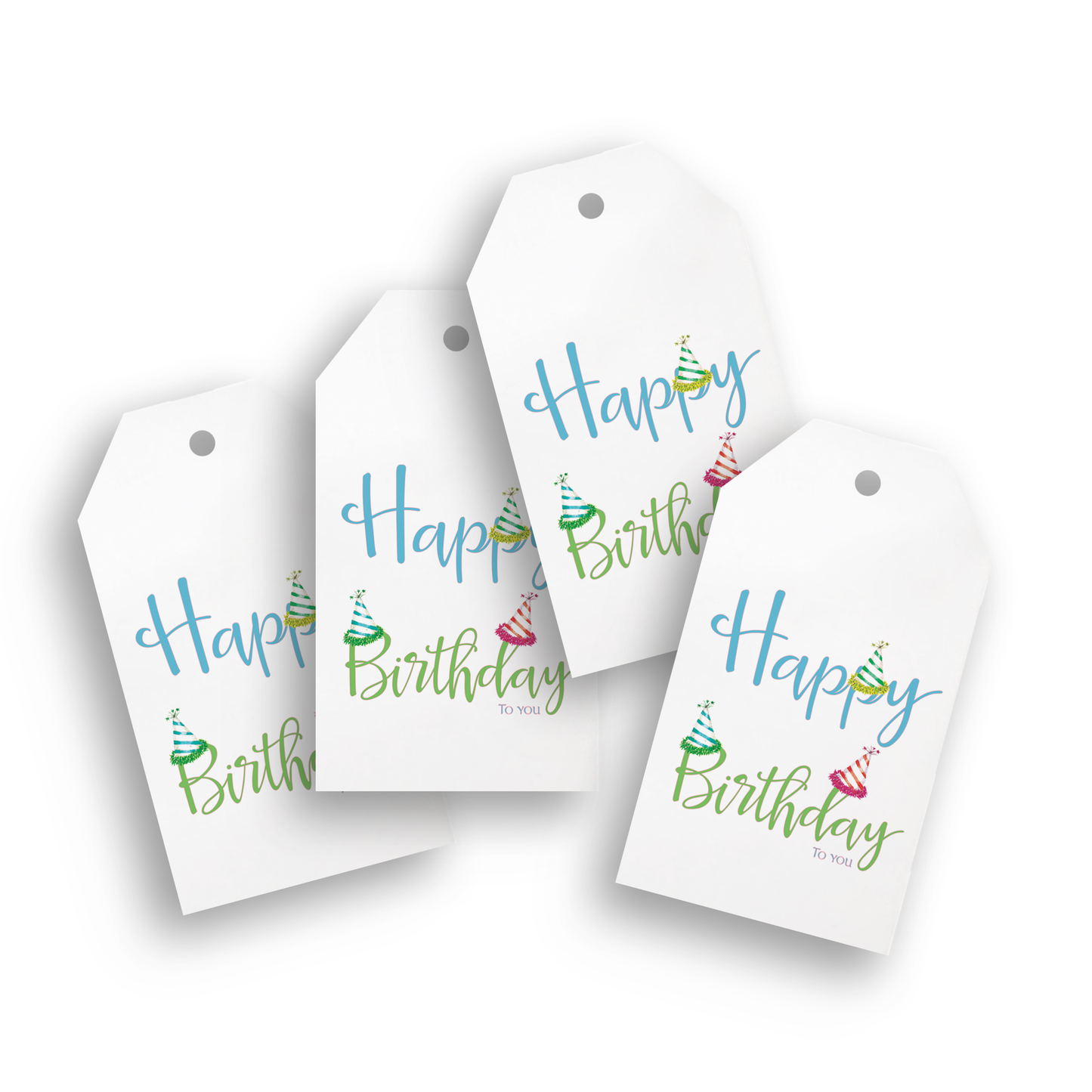 Happy Birthday with Party Hats Gift Tags | Pack of 4