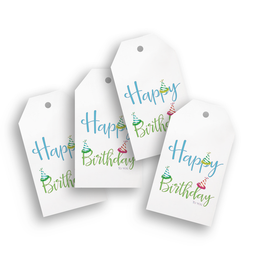Happy Birthday with Party Hats Gift Tags | Pack of 4