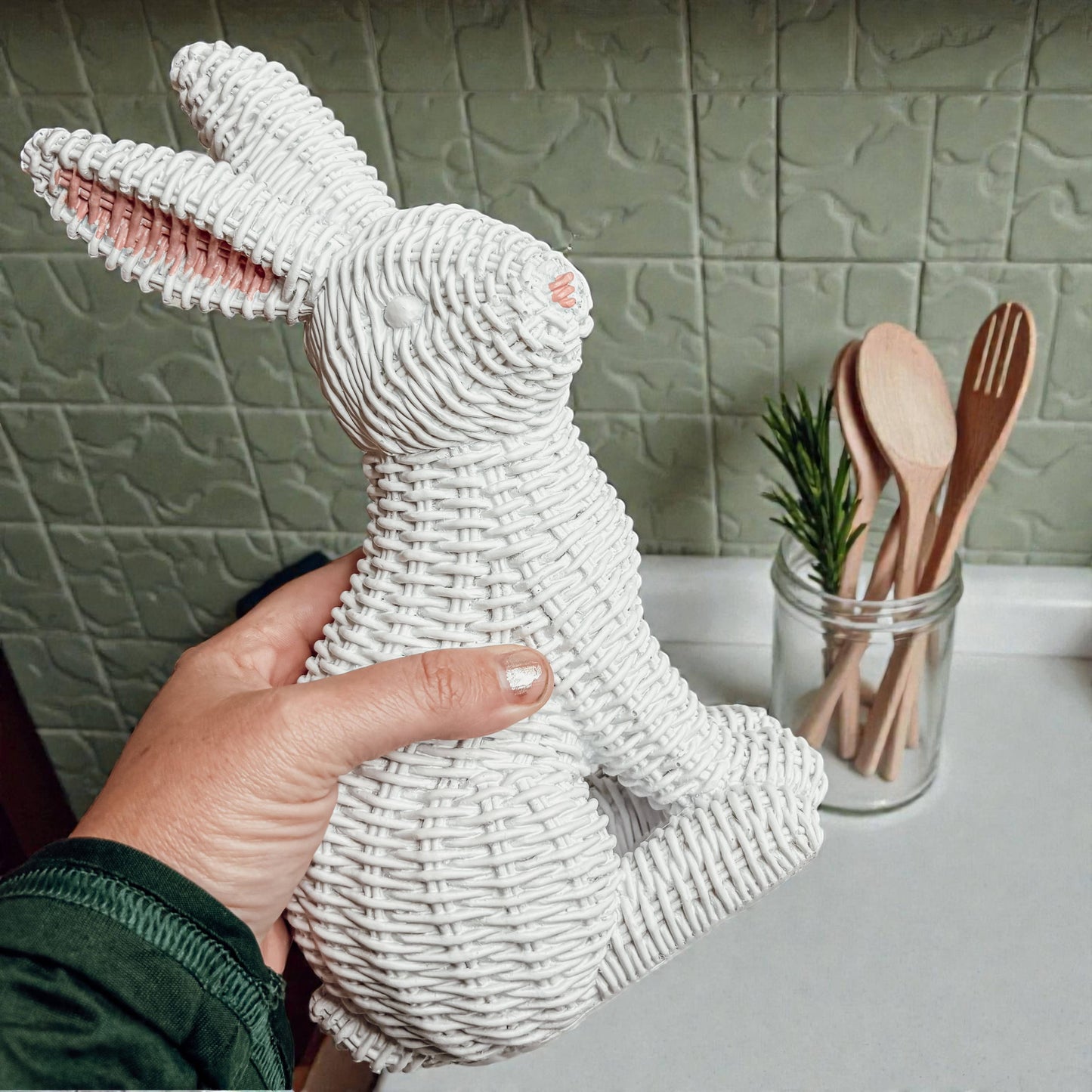 Rabbit Statue Wicker Weave Bunnies, Easter Bunny Home Decor